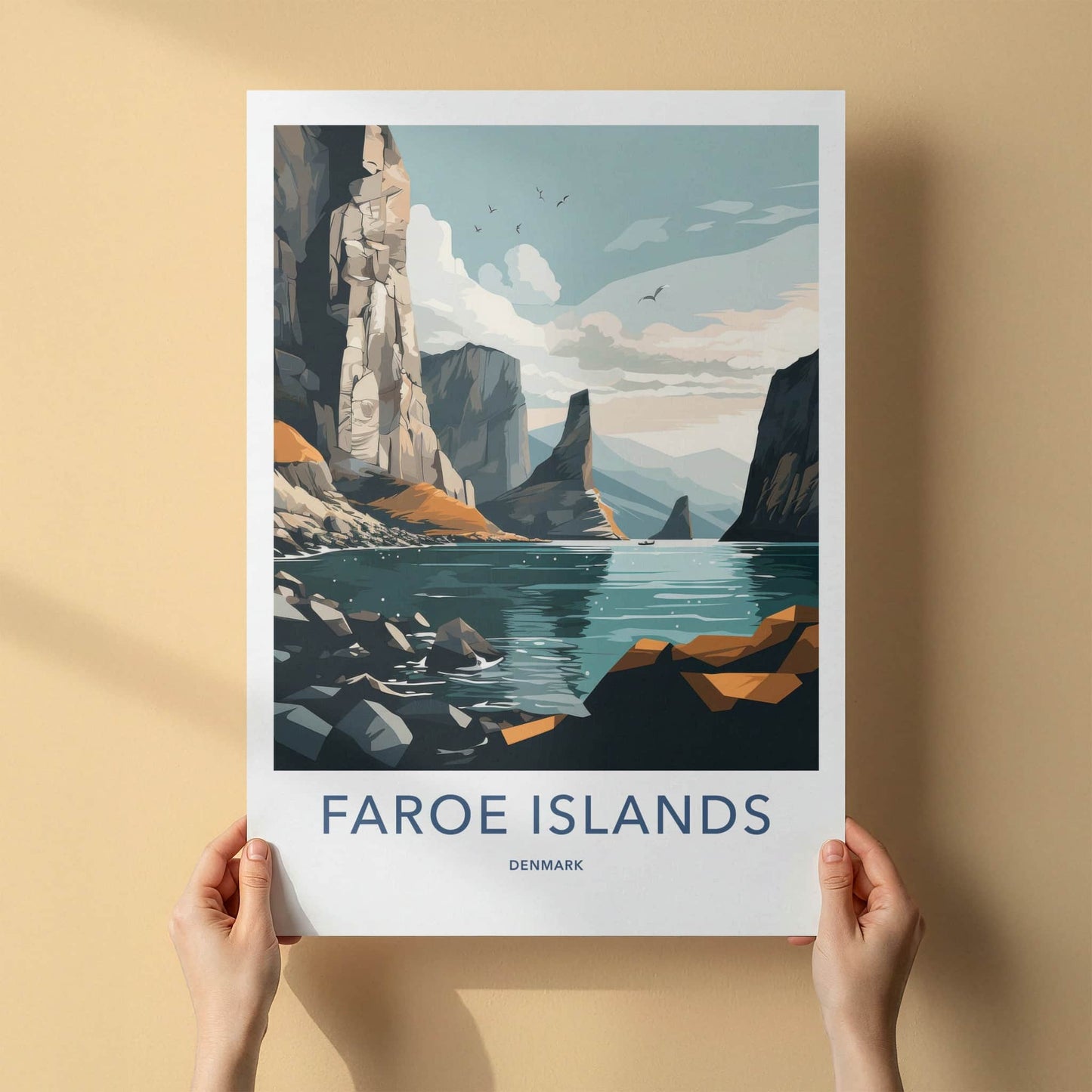 Faroe Islands Poster - Denmark Travel Art - Dramatic Fjord View Wall Decor