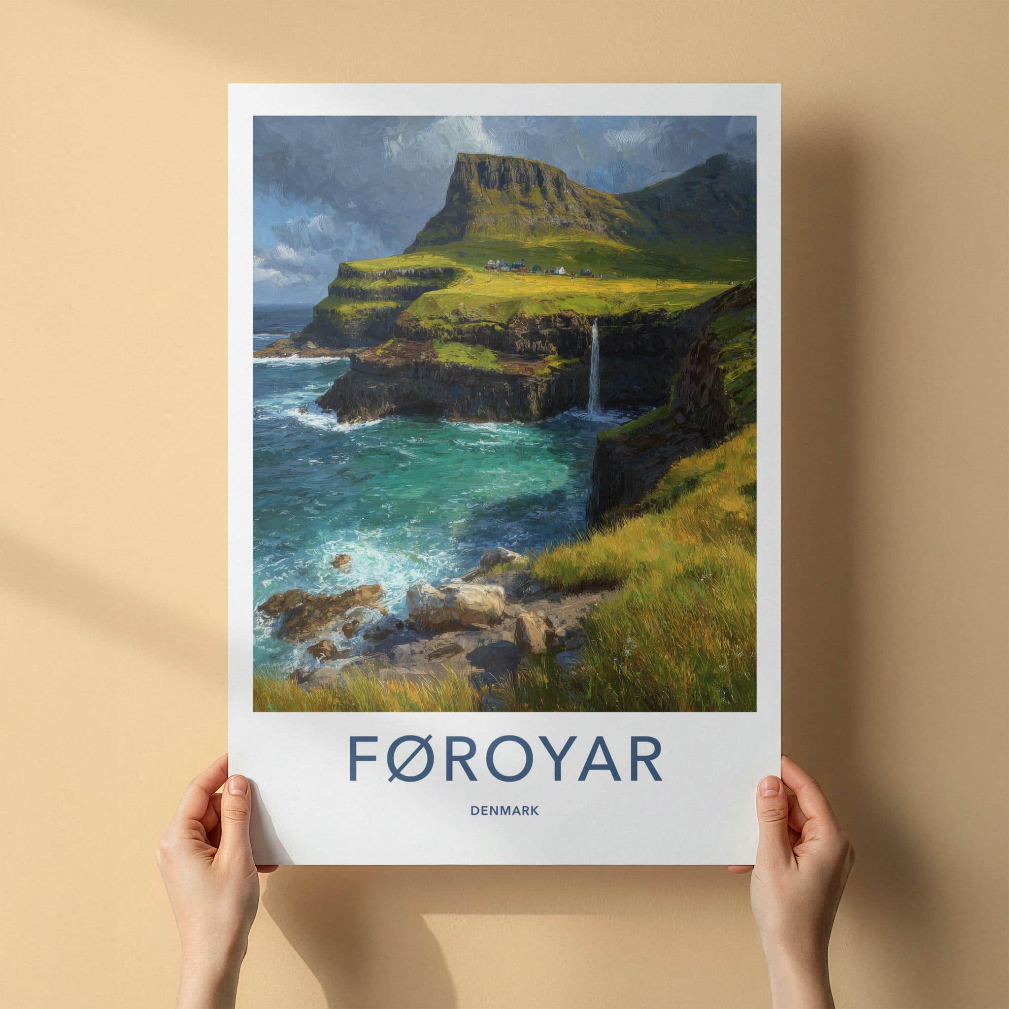 Faroe Islands Poster - Denmark Travel Art - dramatic island cliffs Home Decor