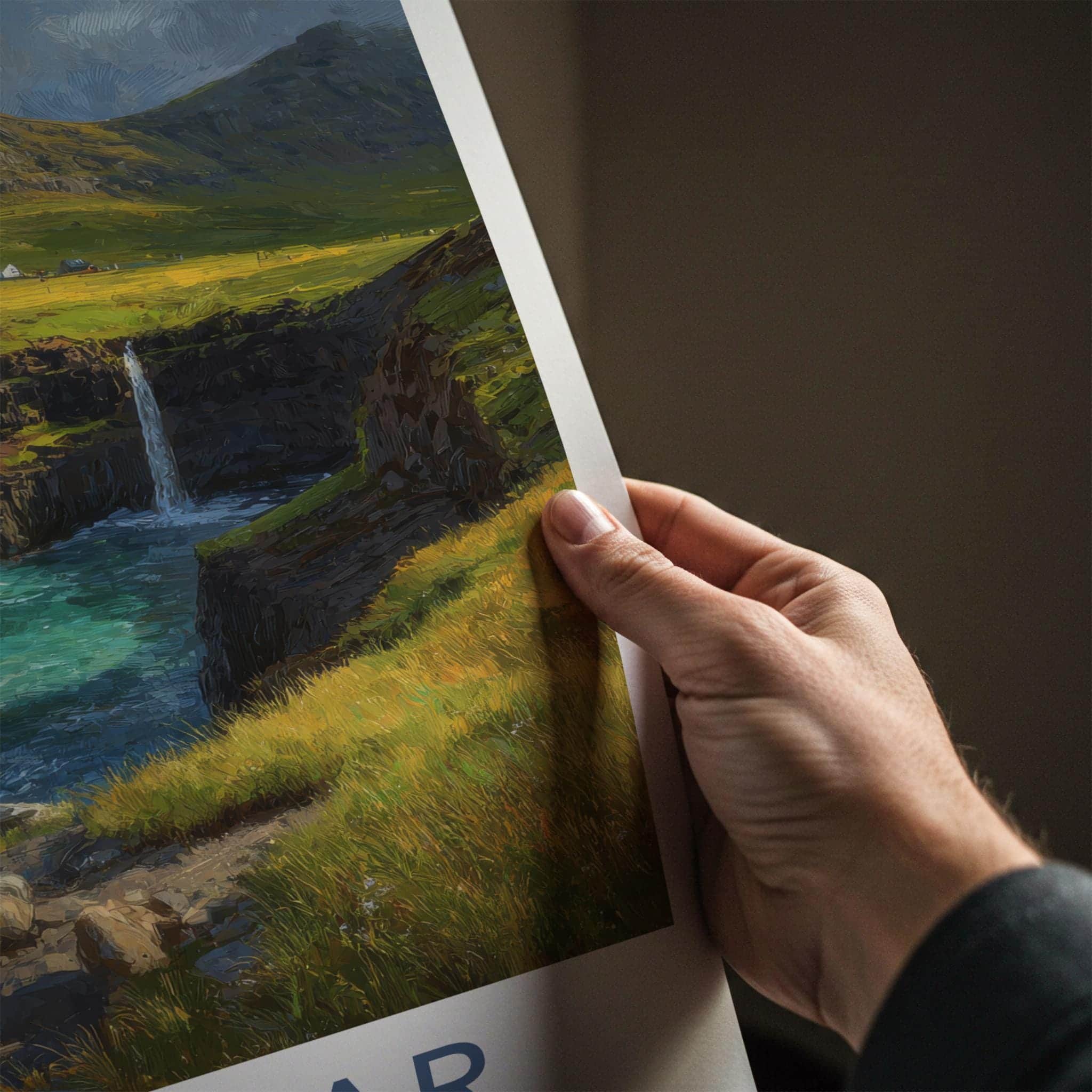 Faroe Islands Poster - Denmark Travel Art - dramatic island cliffs Home Decor
