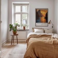 Faroe Islands Poster - Denmark Travel Art - Golden Coastal Sunset Home Decor