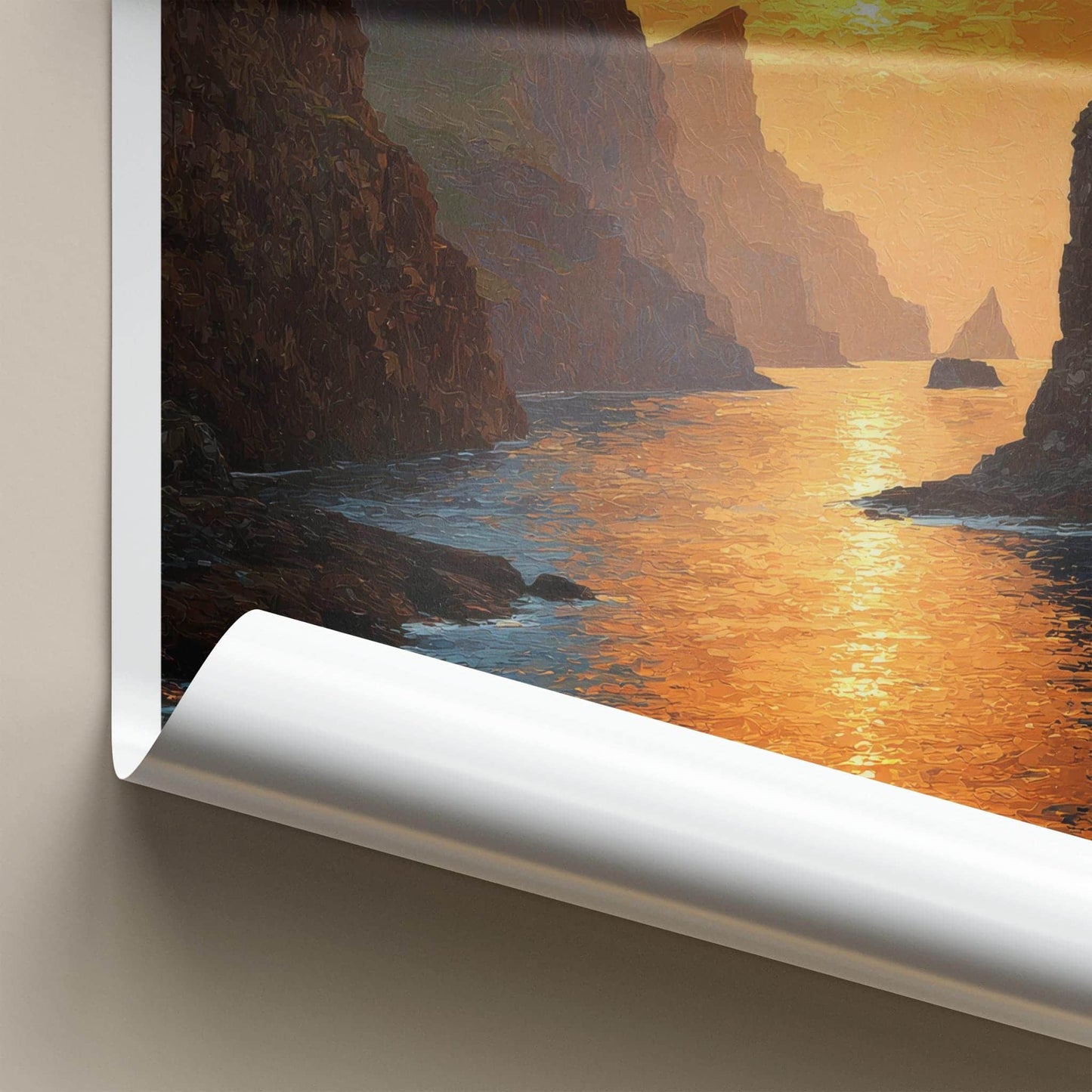 Faroe Islands Poster - Denmark Travel Art - Golden Coastal Sunset Home Decor