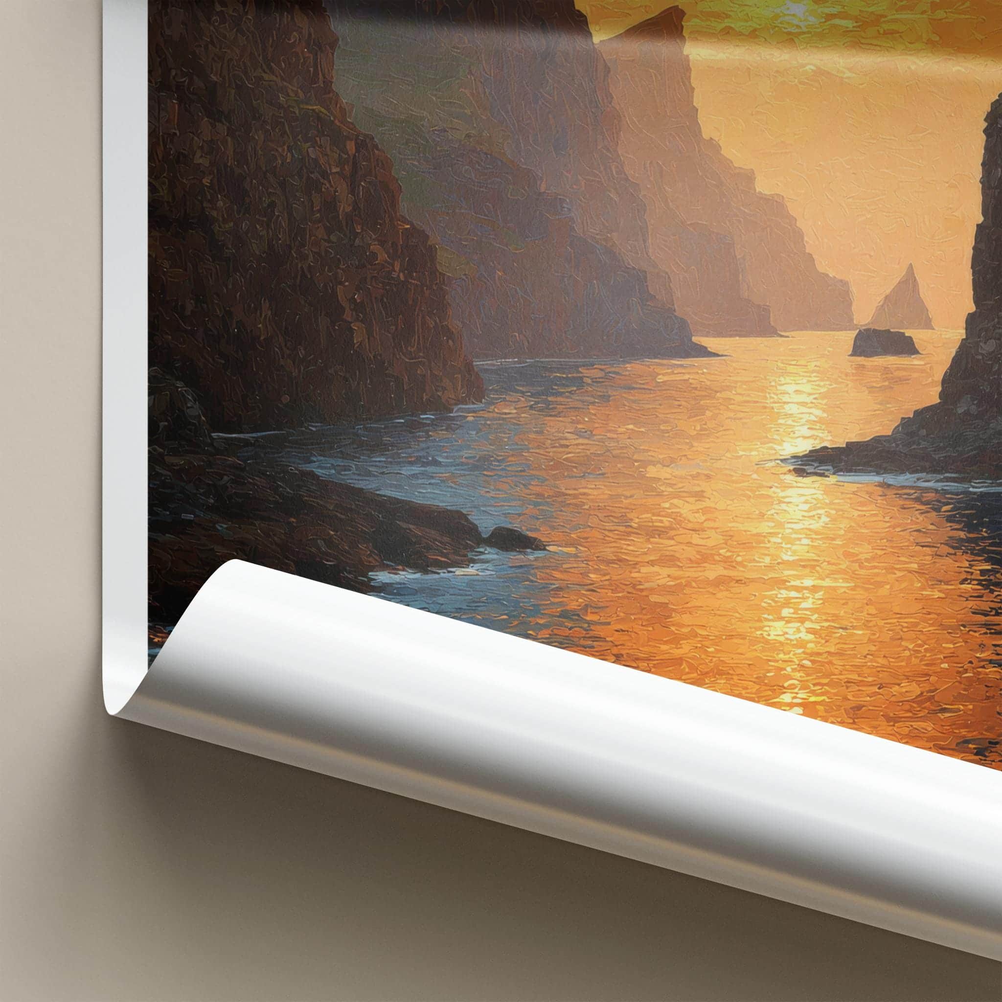 Faroe Islands Poster - Denmark Travel Art - Golden Coastal Sunset Home Decor