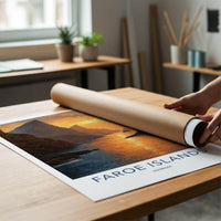 Faroe Islands Poster - Denmark Travel Art - Golden Coastal Sunset Home Decor