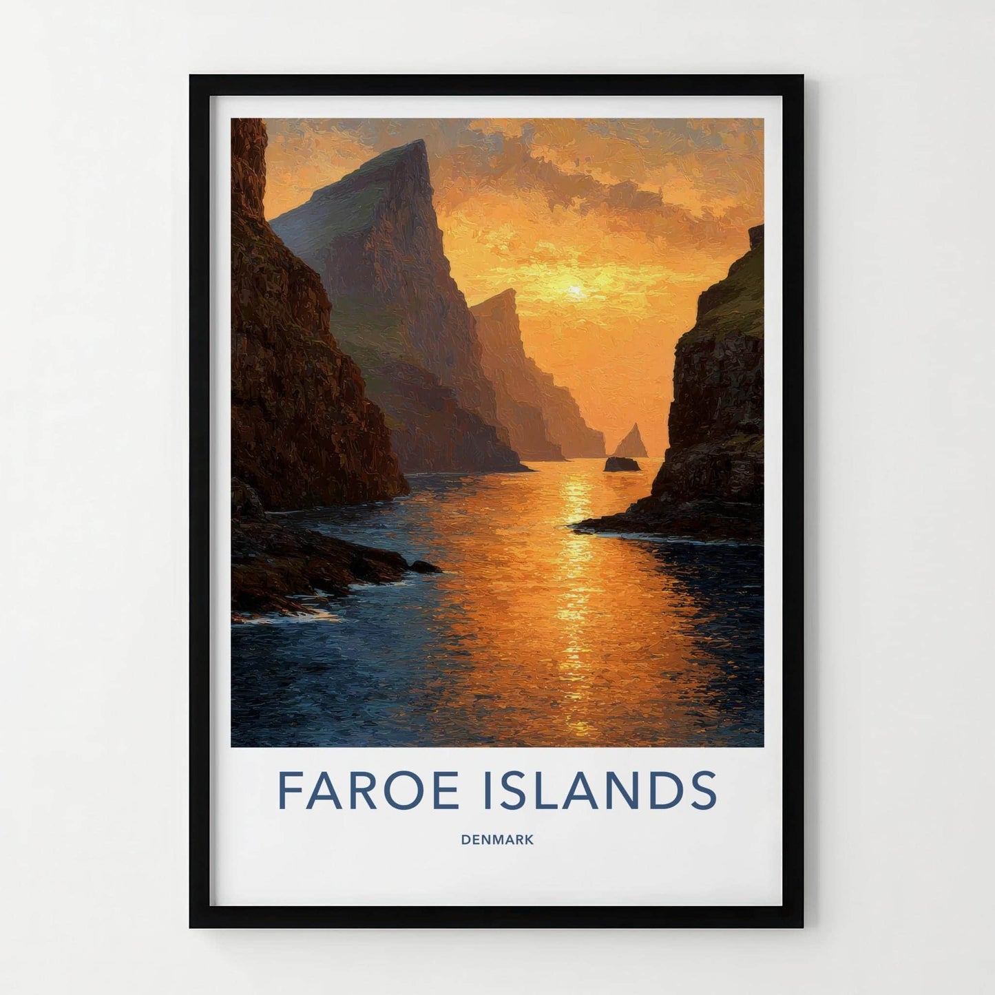 Faroe Islands Poster - Denmark Travel Art - Golden Coastal Sunset Home Decor