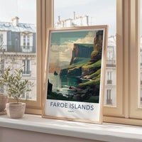 Faroe Islands Poster - Denmark Travel Art - Rugged Coastal Cliffs Home Decor