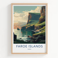 Faroe Islands Poster - Denmark Travel Art - Rugged Coastal Cliffs Home Decor