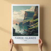 Faroe Islands Poster - Denmark Travel Art - Rugged Coastal Cliffs Home Decor