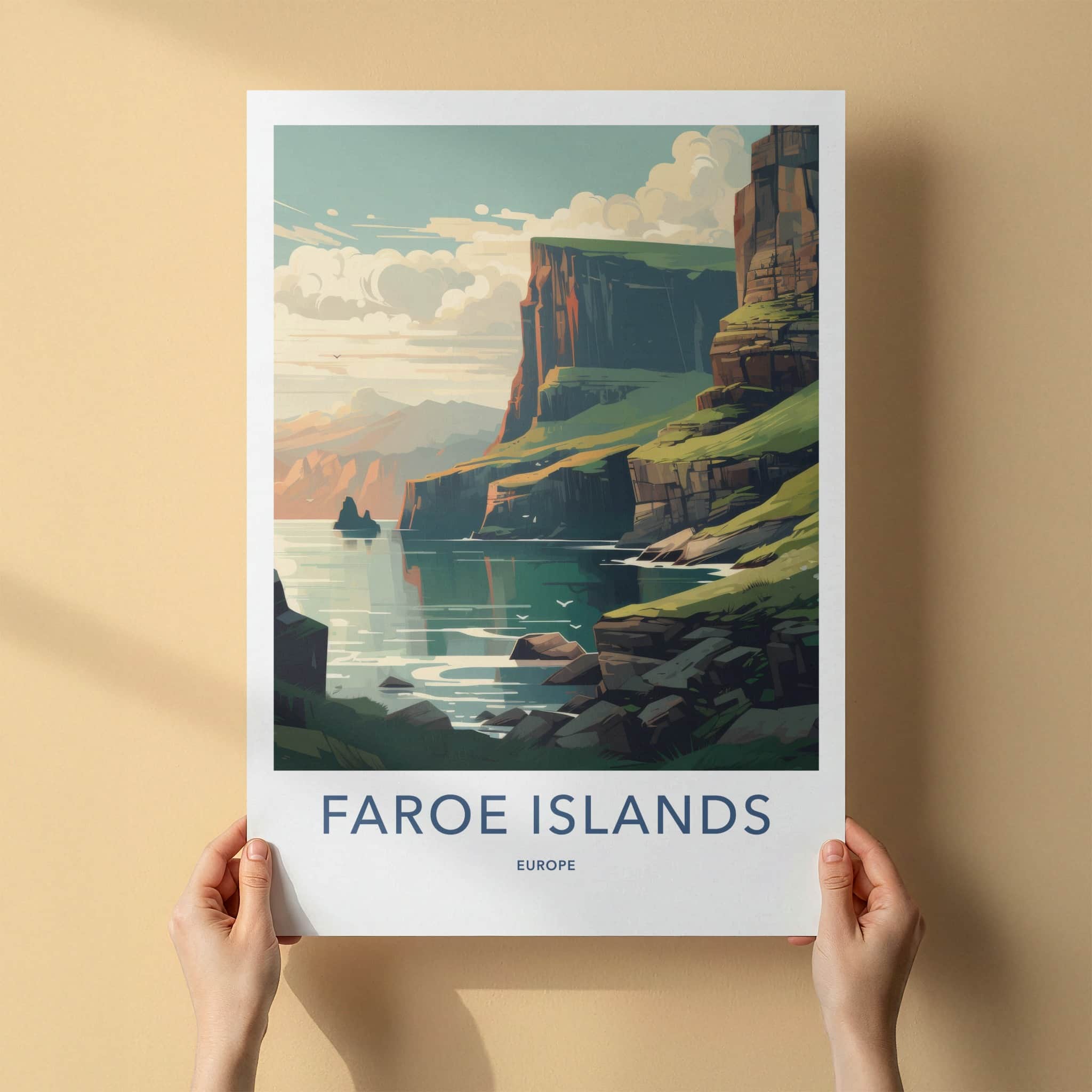 Faroe Islands Poster - Denmark Travel Art - Rugged Coastal Cliffs Home Decor