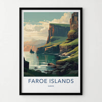 Faroe Islands Poster - Denmark Travel Art - Rugged Coastal Cliffs Home Decor