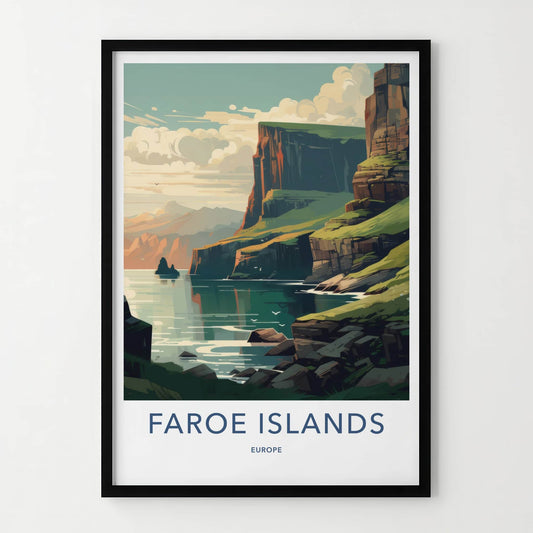 Faroe Islands Poster - Denmark Travel Art - Rugged Coastal Cliffs Home Decor