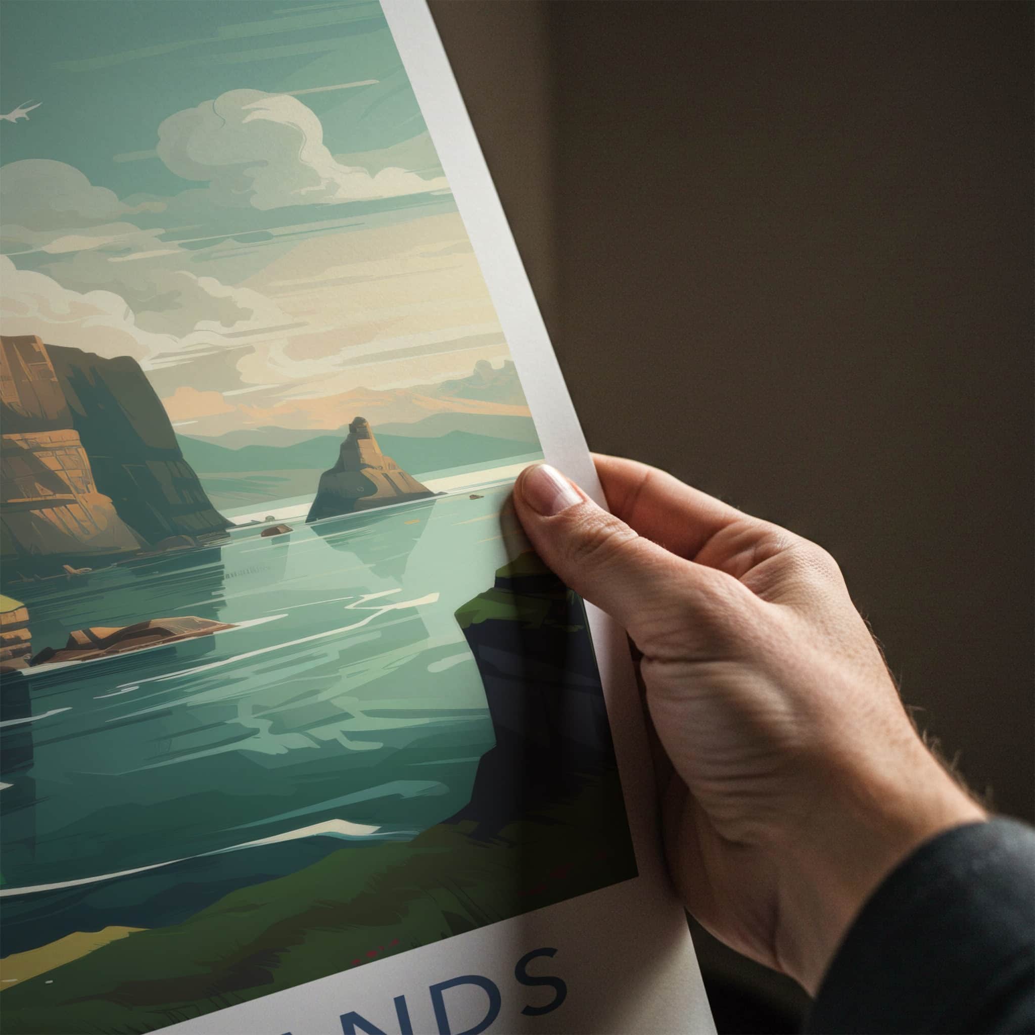 FAROE ISLANDS Poster - Denmark Travel Art - Rugged Ocean Cliffs Wall Decor