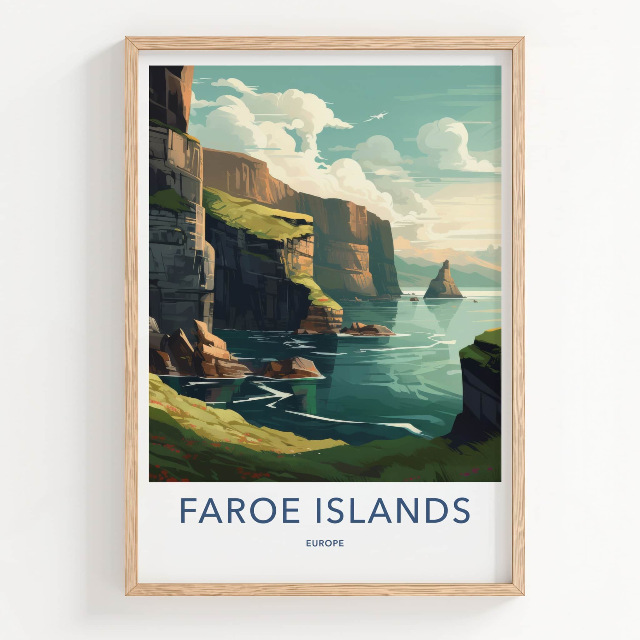 FAROE ISLANDS Poster - Denmark Travel Art - Rugged Ocean Cliffs Wall Decor