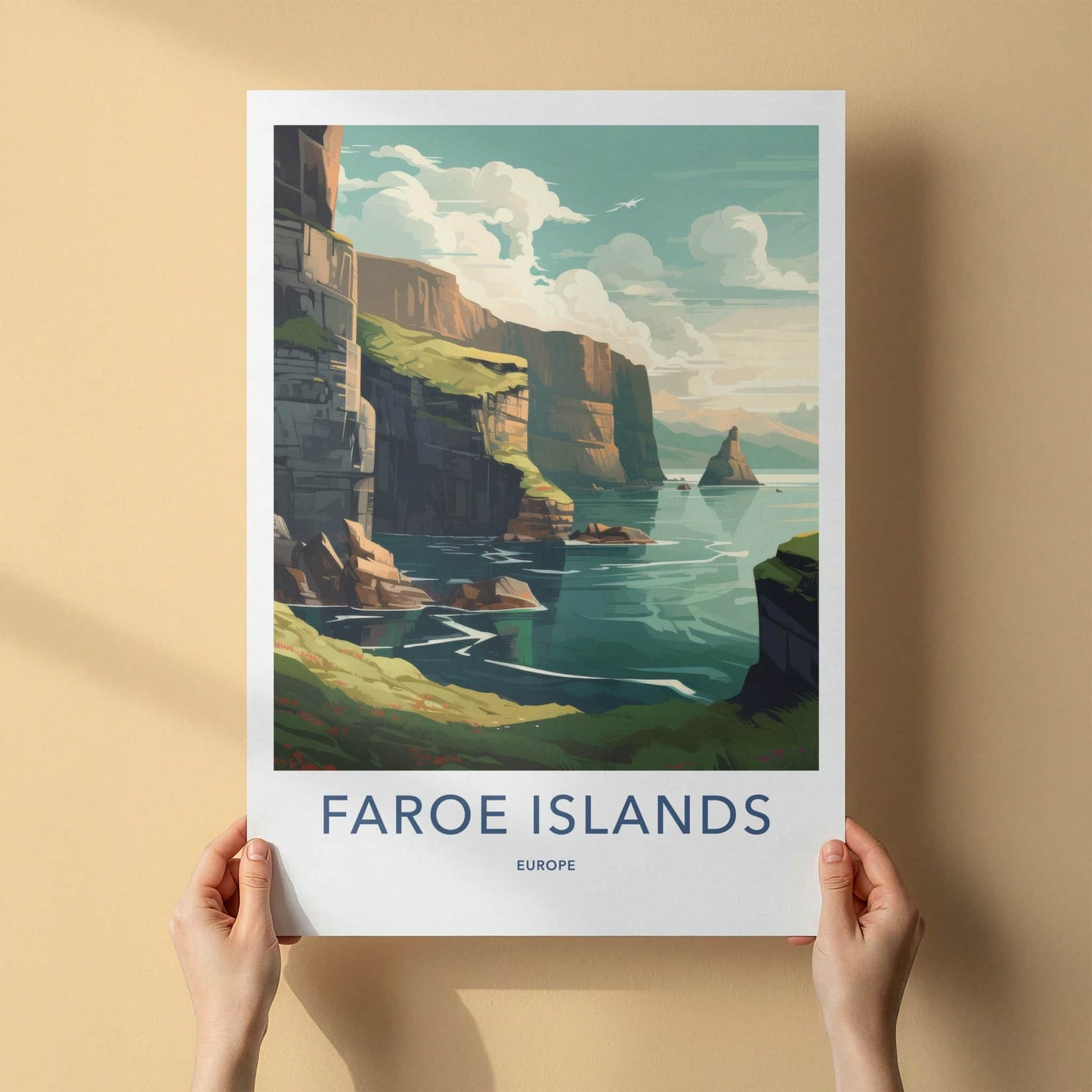 FAROE ISLANDS Poster - Denmark Travel Art - Rugged Ocean Cliffs Wall Decor