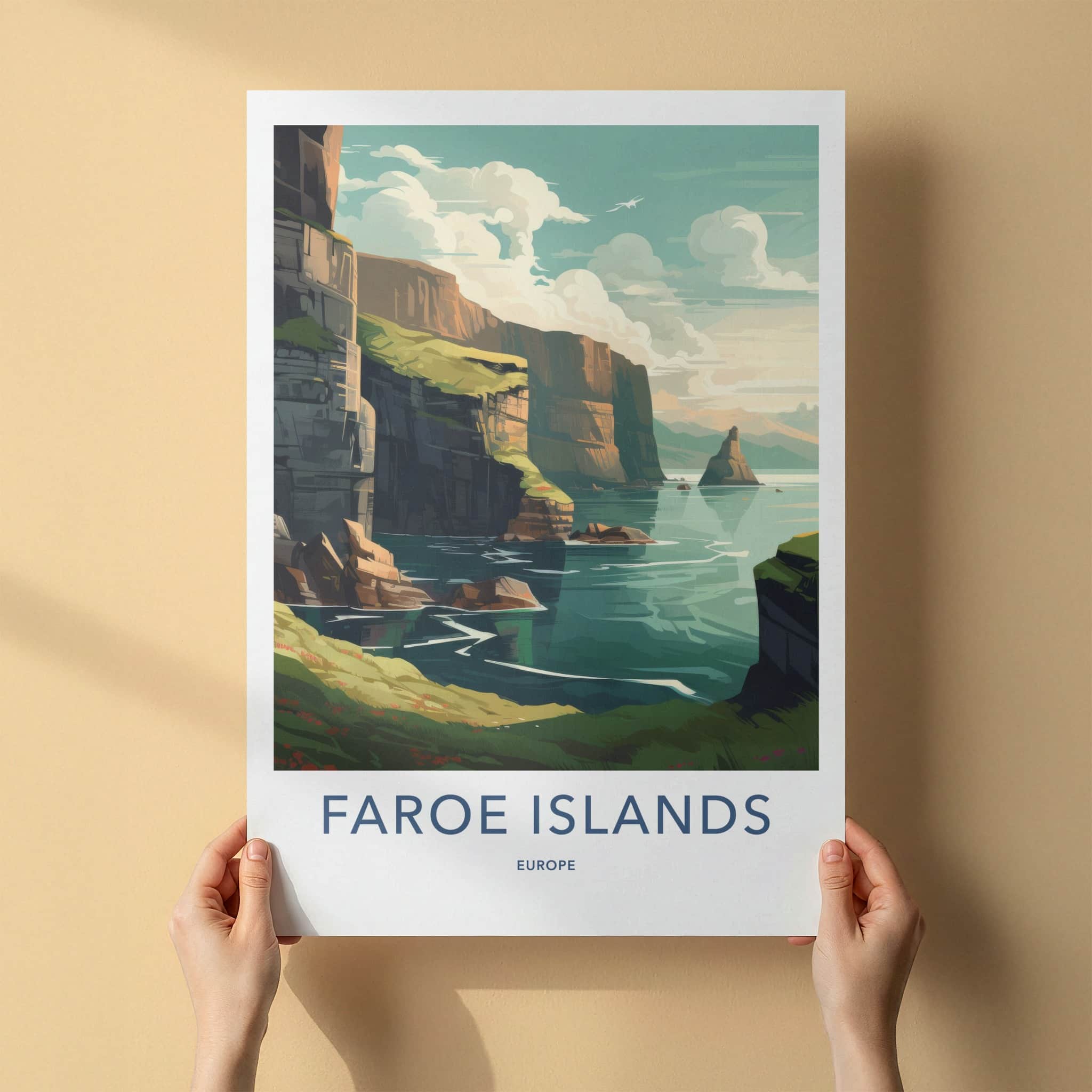 FAROE ISLANDS Poster - Denmark Travel Art - Rugged Ocean Cliffs Wall Decor