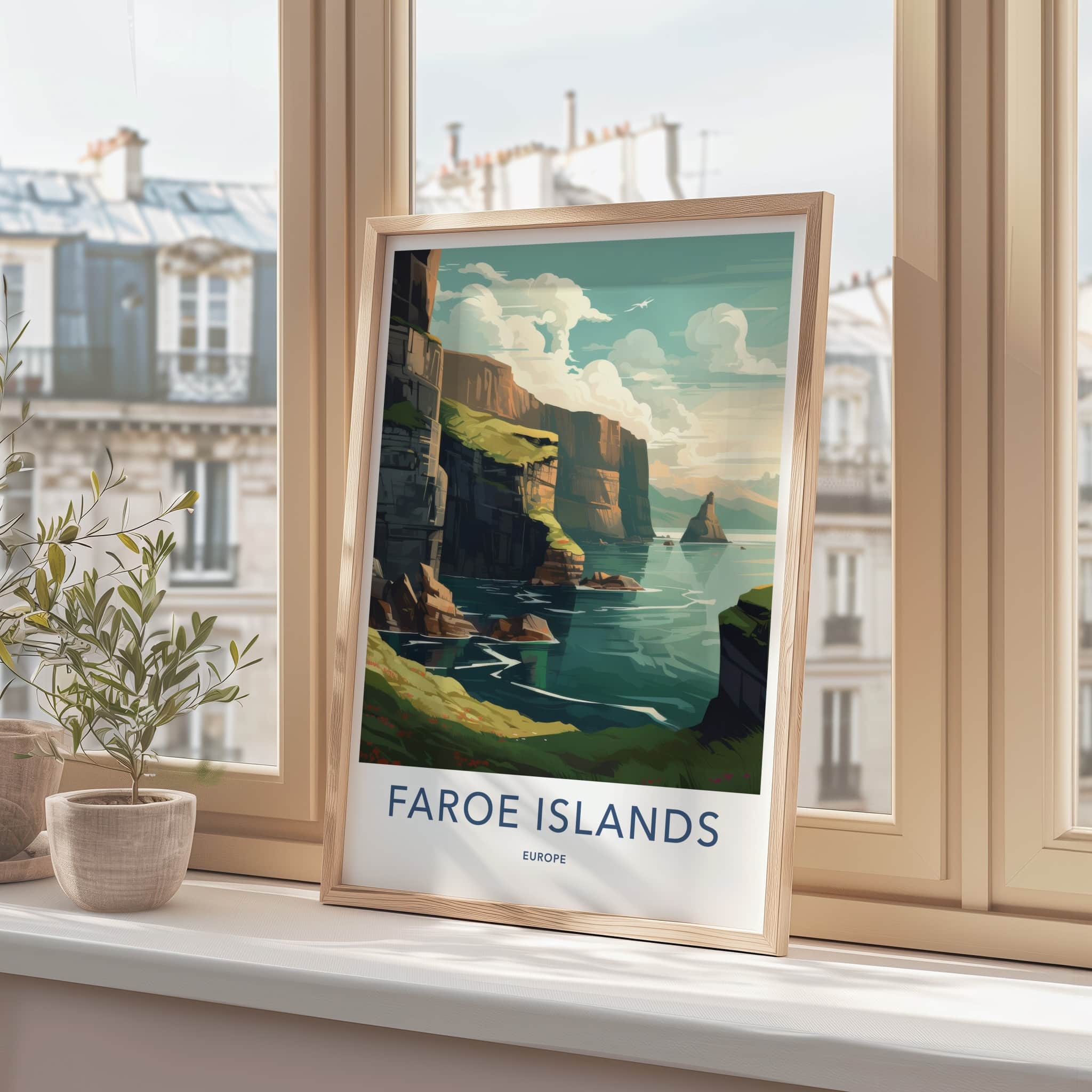 FAROE ISLANDS Poster - Denmark Travel Art - Rugged Ocean Cliffs Wall Decor