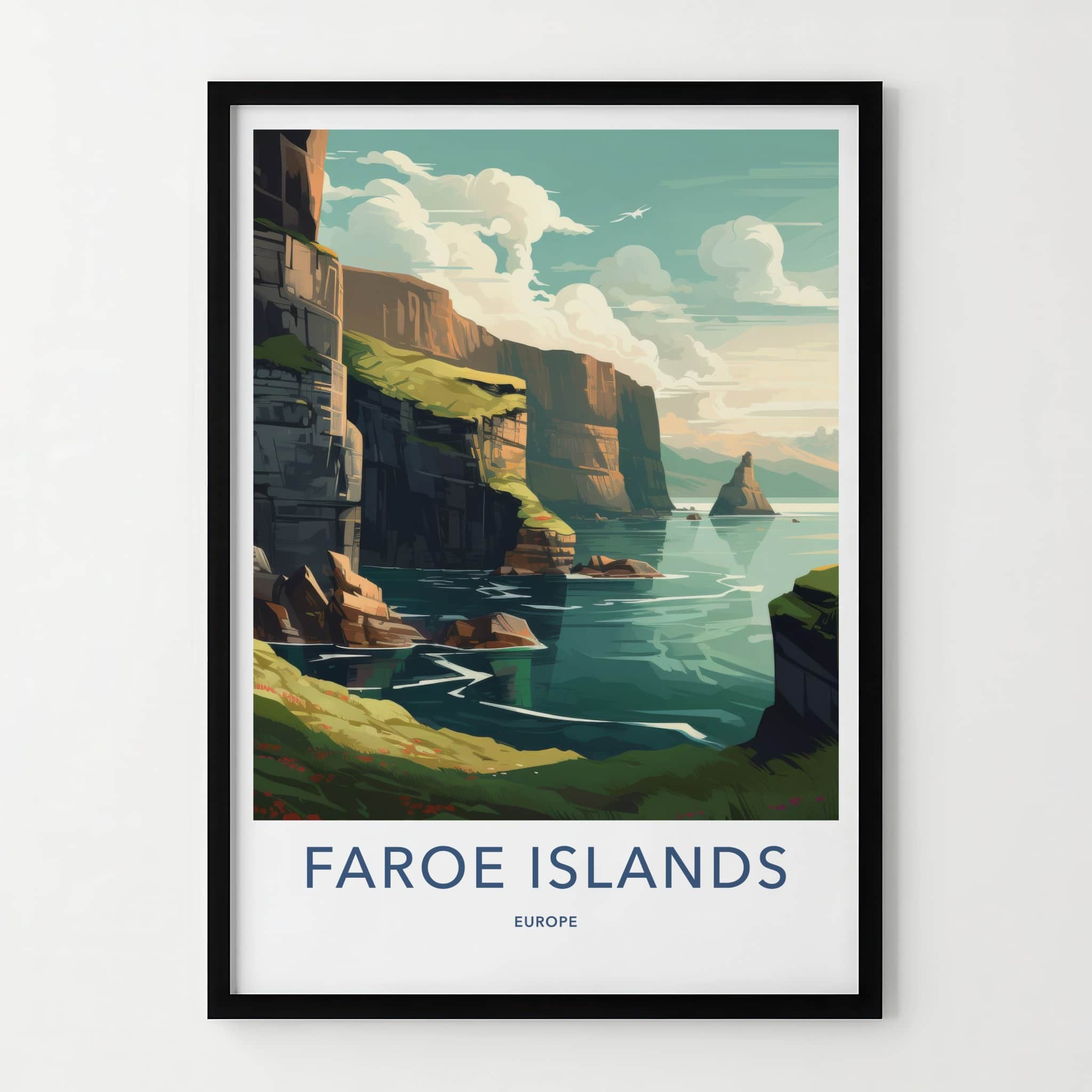 FAROE ISLANDS Poster - Denmark Travel Art - Rugged Ocean Cliffs Wall Decor