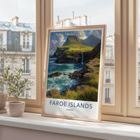 Faroe Islands Poster - Denmark Travel Art - Rugged Ocean Cliffs Wall Decor