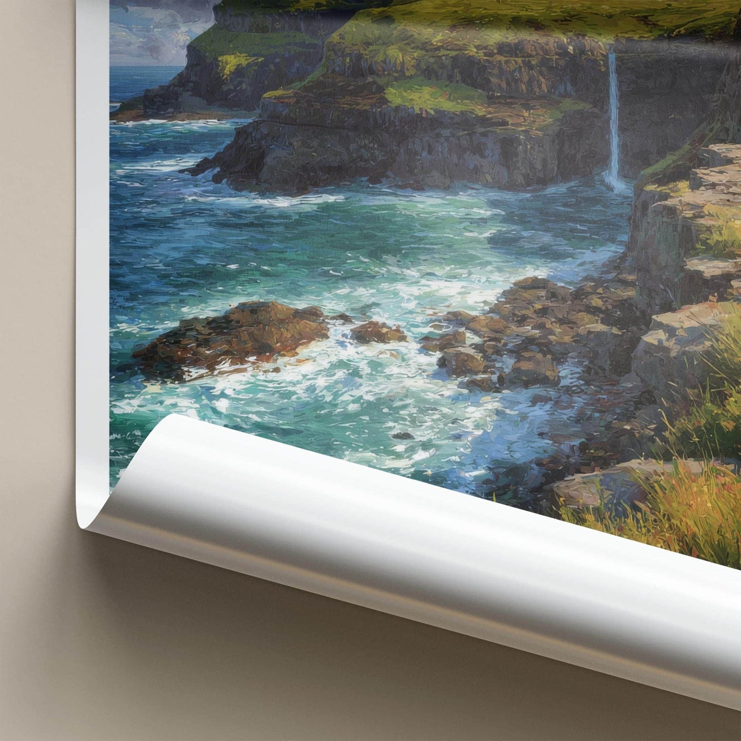 Faroe Islands Poster - Denmark Travel Art - Rugged Ocean Cliffs Wall Decor