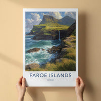 Faroe Islands Poster - Denmark Travel Art - Rugged Ocean Cliffs Wall Decor