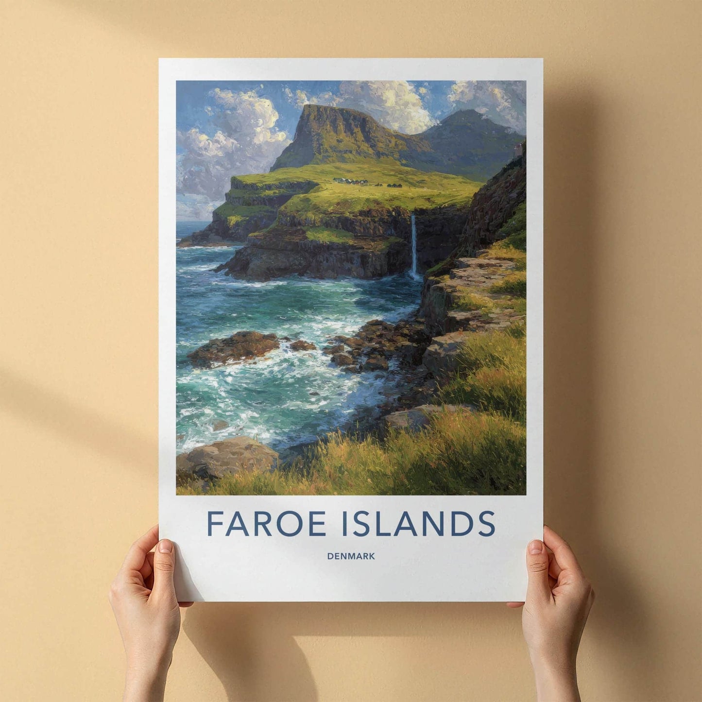 Faroe Islands Poster - Denmark Travel Art - Rugged Ocean Cliffs Wall Decor