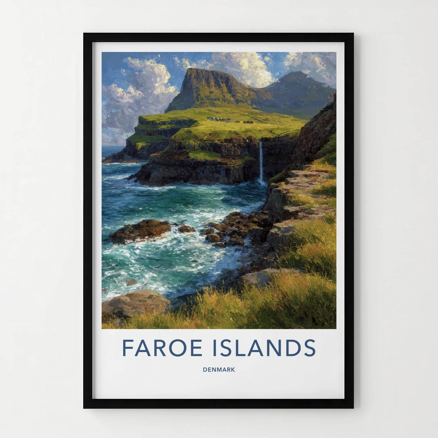 Faroe Islands Poster - Denmark Travel Art - Rugged Ocean Cliffs Wall Decor