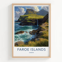 Faroe Islands Poster - Denmark Travel Art - Rugged Ocean Cliffs Wall Decor