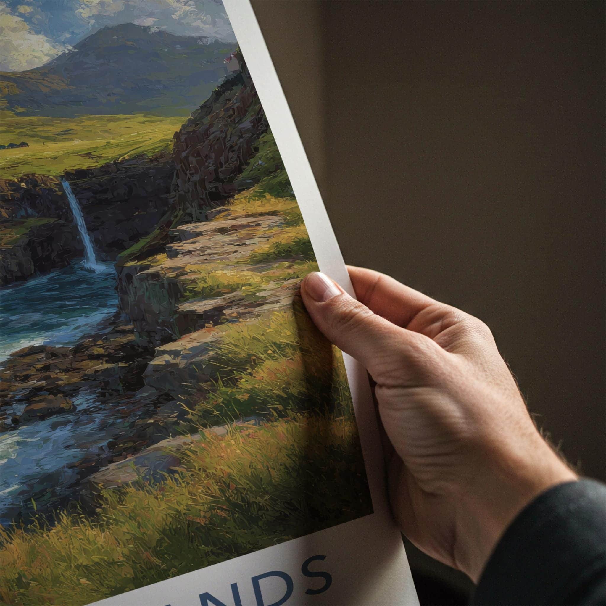 Faroe Islands Poster - Denmark Travel Art - Rugged Ocean Cliffs Wall Decor