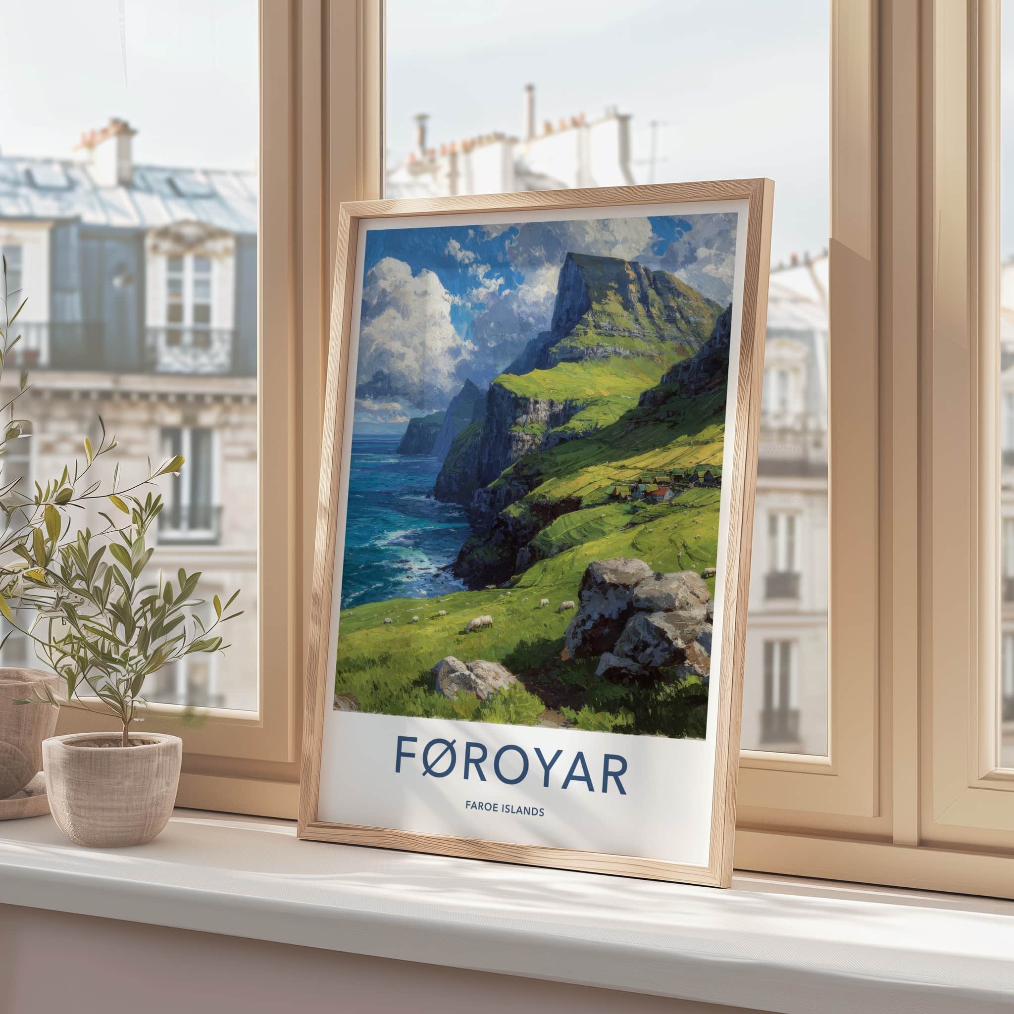 Faroe Islands Poster - Faroe Islands Coastal Cliffs Village Travel Print