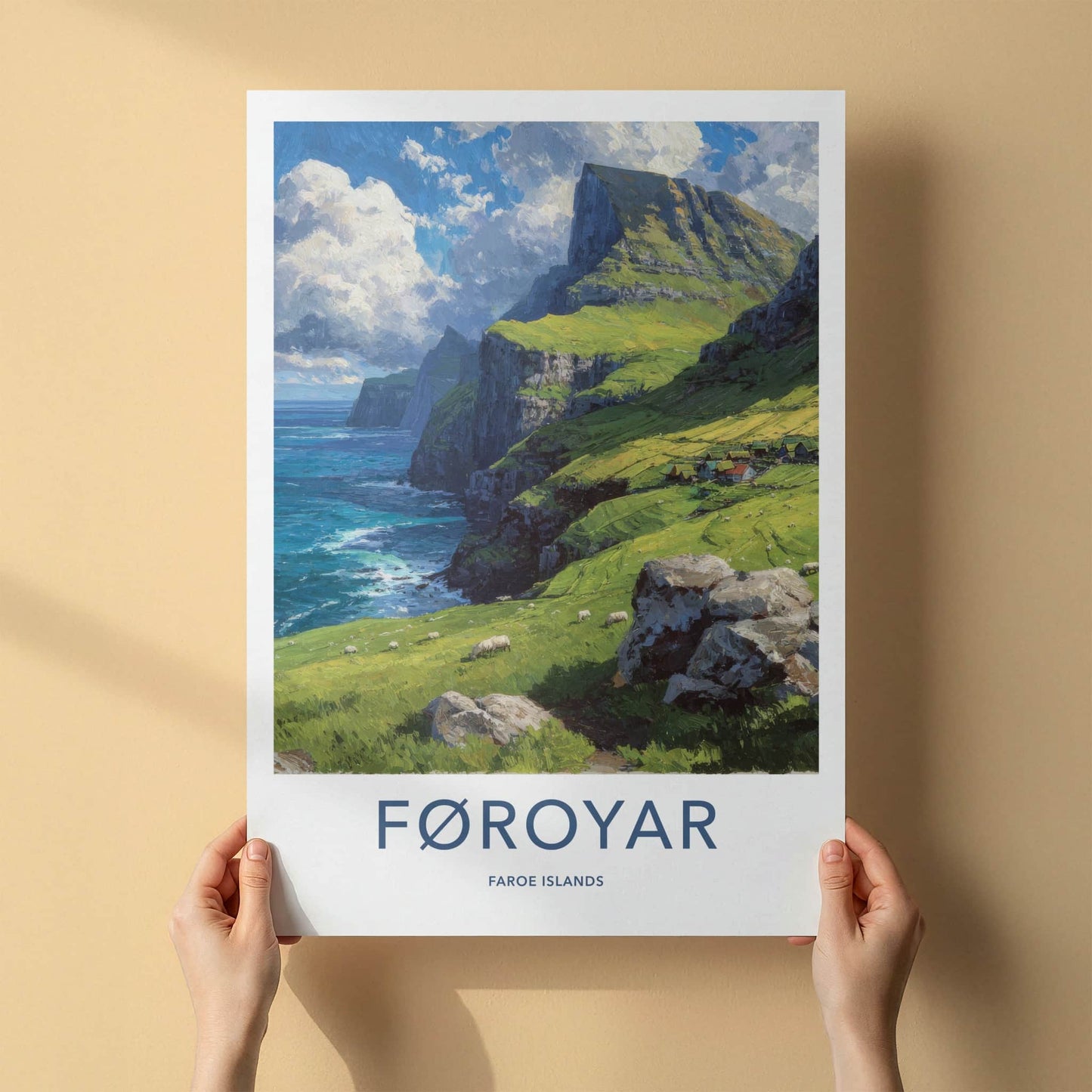 Faroe Islands Poster - Faroe Islands Coastal Cliffs Village Travel Print