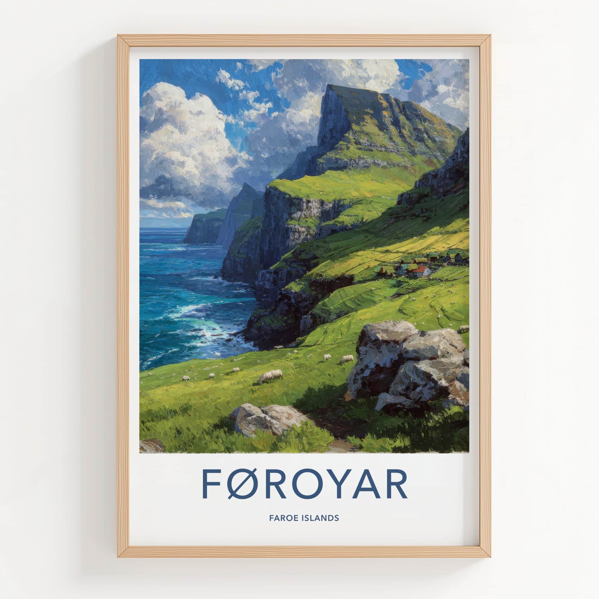 Faroe Islands Poster - Faroe Islands Coastal Cliffs Village Travel Print