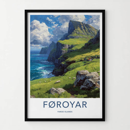 Faroe Islands Poster - Faroe Islands Coastal Cliffs Village Travel Print
