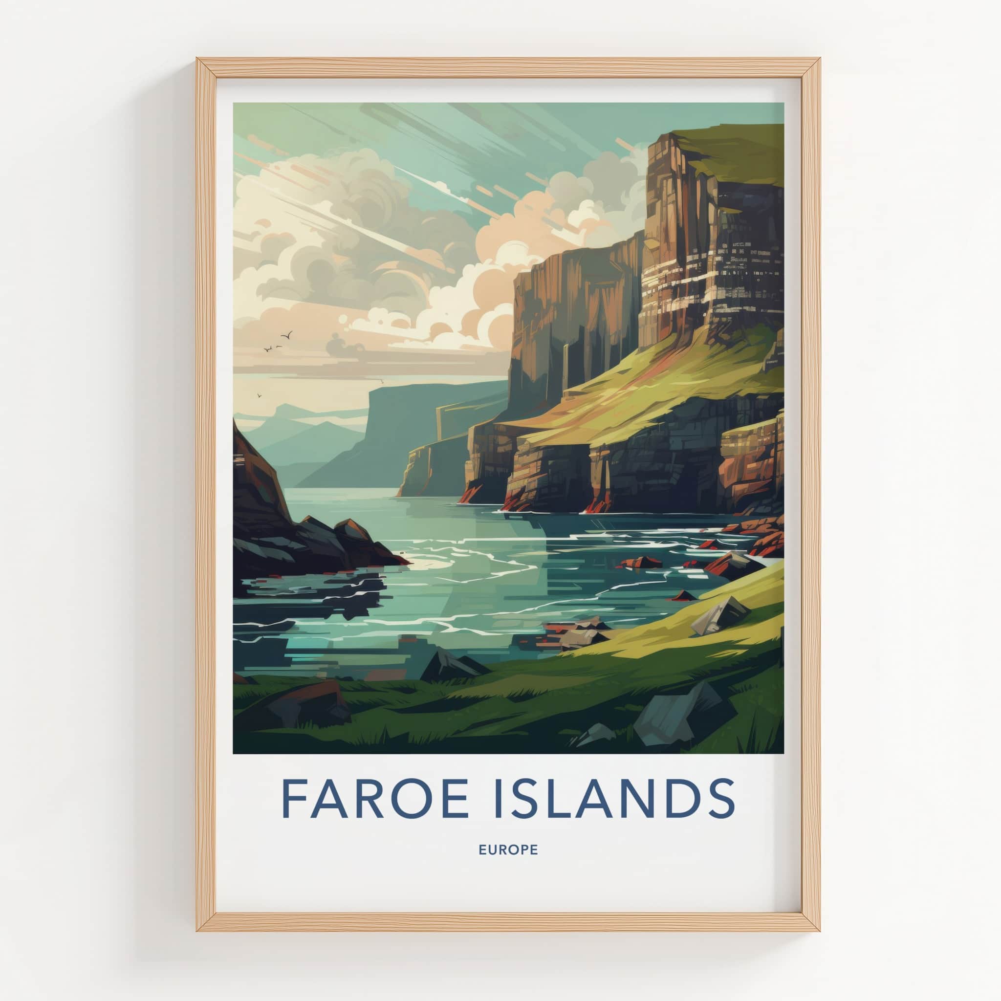 Faroe Islands Poster - Faroe Islands Travel Art - Steep Green Cliffs Home Decor