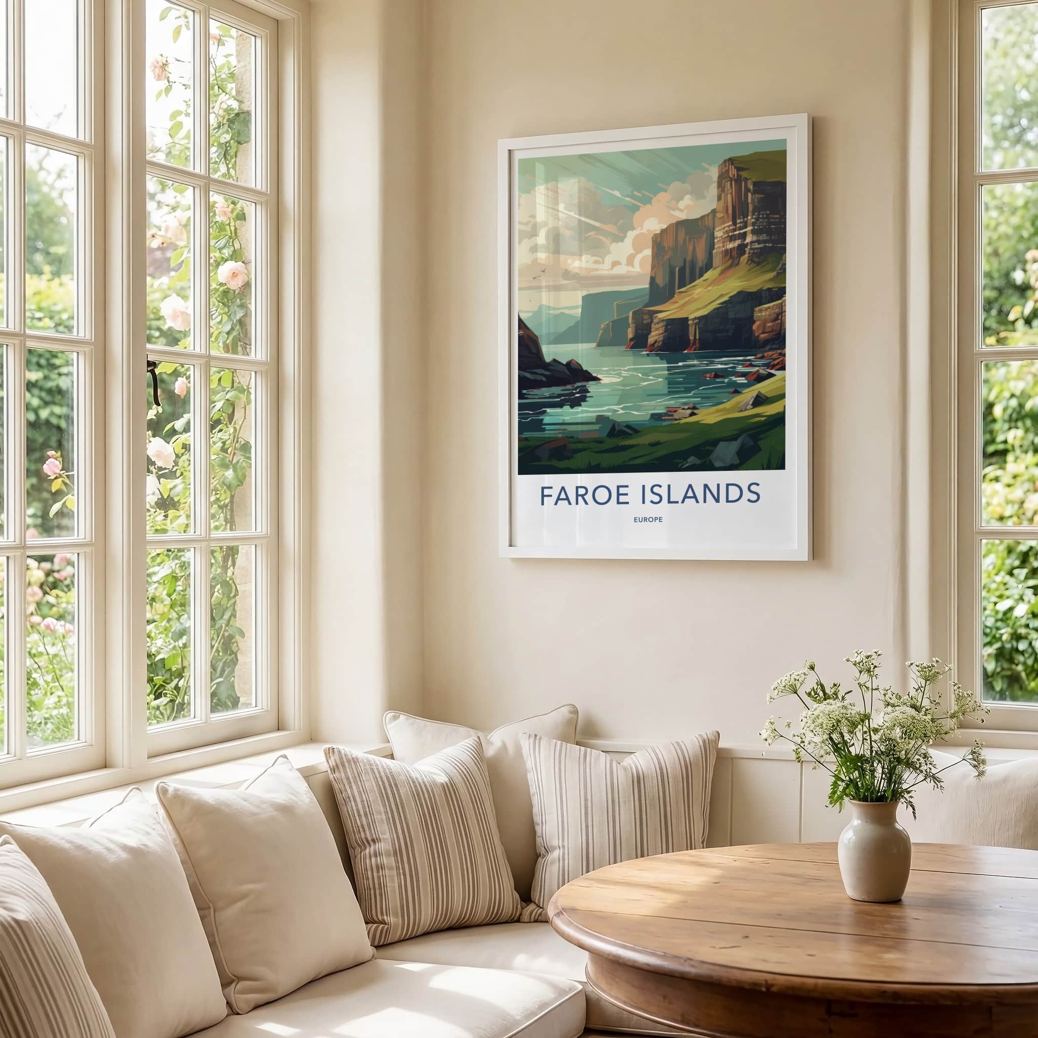 Faroe Islands Poster - Faroe Islands Travel Art - Steep Green Cliffs Home Decor