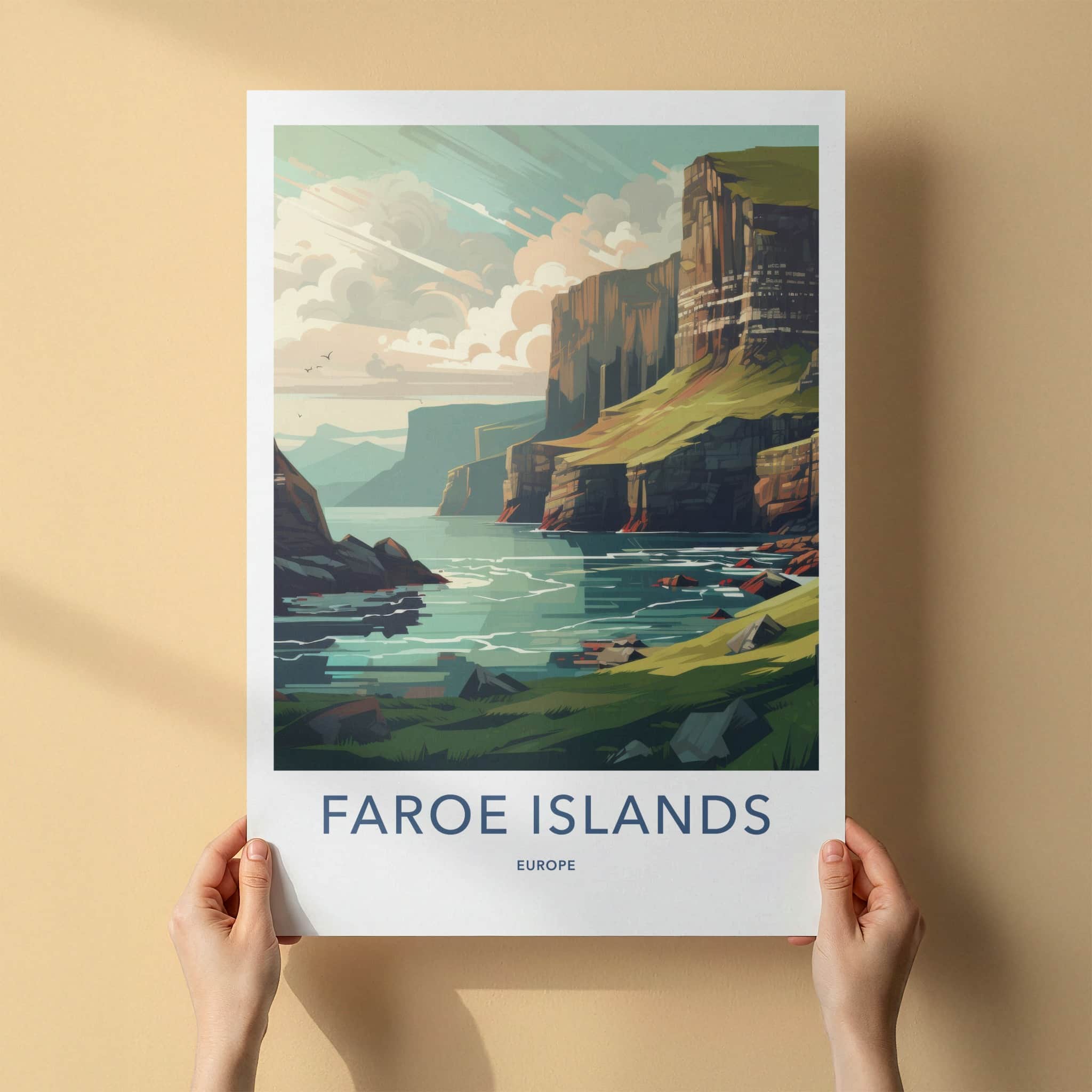 Faroe Islands Poster - Faroe Islands Travel Art - Steep Green Cliffs Home Decor
