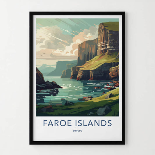 Faroe Islands Poster - Faroe Islands Travel Art - Steep Green Cliffs Home Decor