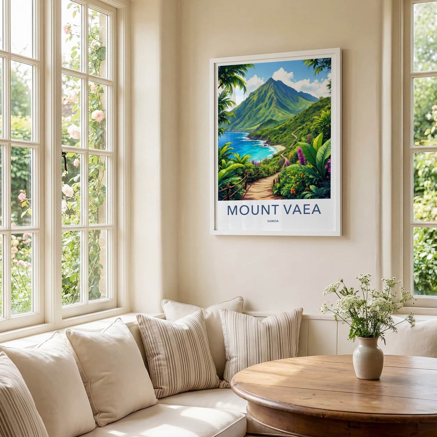 Mount Vaea Poster - Samoa Travel Art - Verdant Seaside Trail Home Decor