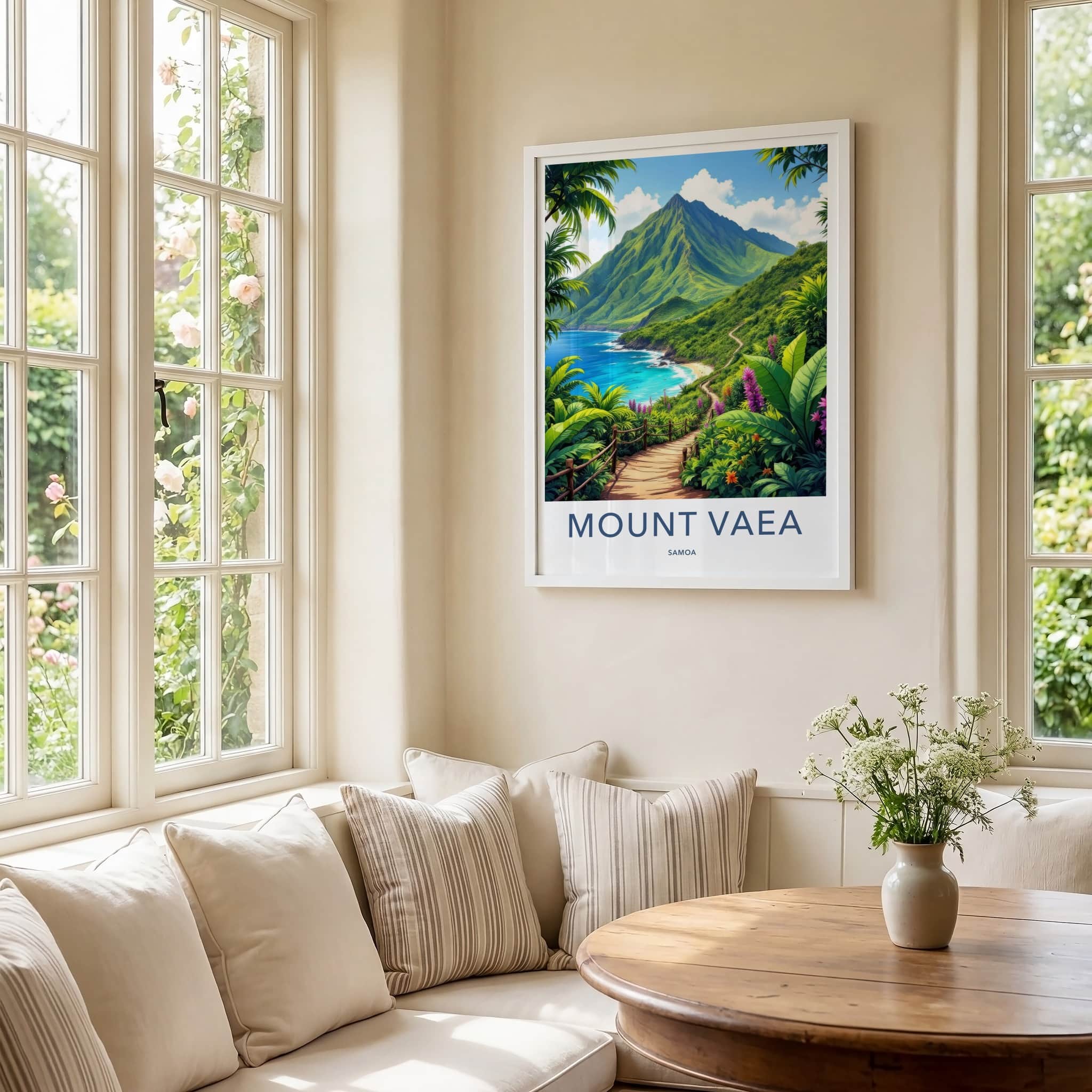 Mount Vaea Poster - Samoa Travel Art - Verdant Seaside Trail Home Decor