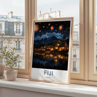 Fiji Poster - Fiji Travel Art - Fireworks Overwater Huts Home Decor