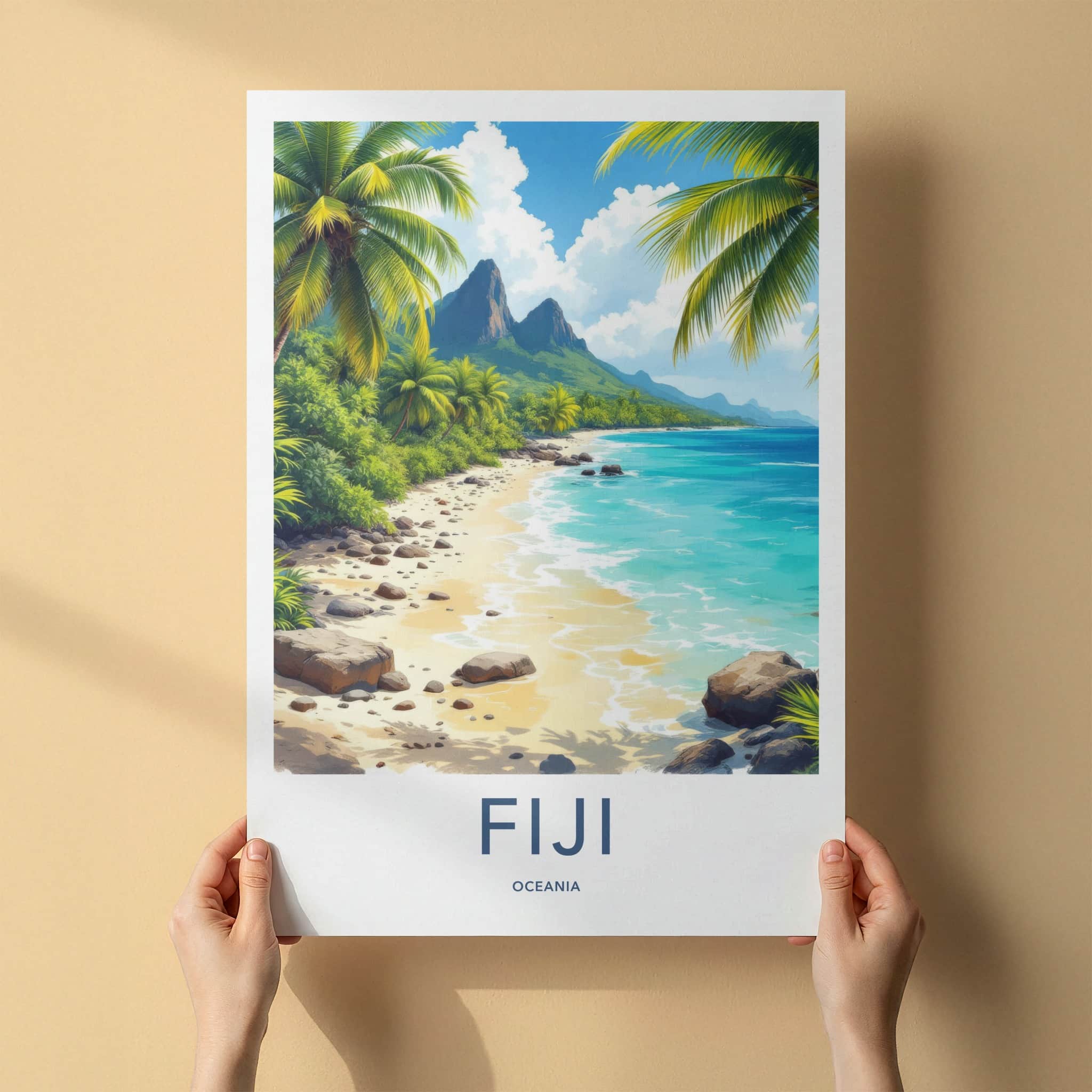 Fiji Poster - Fiji Travel Art - Tropical Beach Mountains Wall Decor