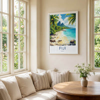 Fiji Poster - Fiji Travel Art - Tropical Beach Mountains Wall Decor