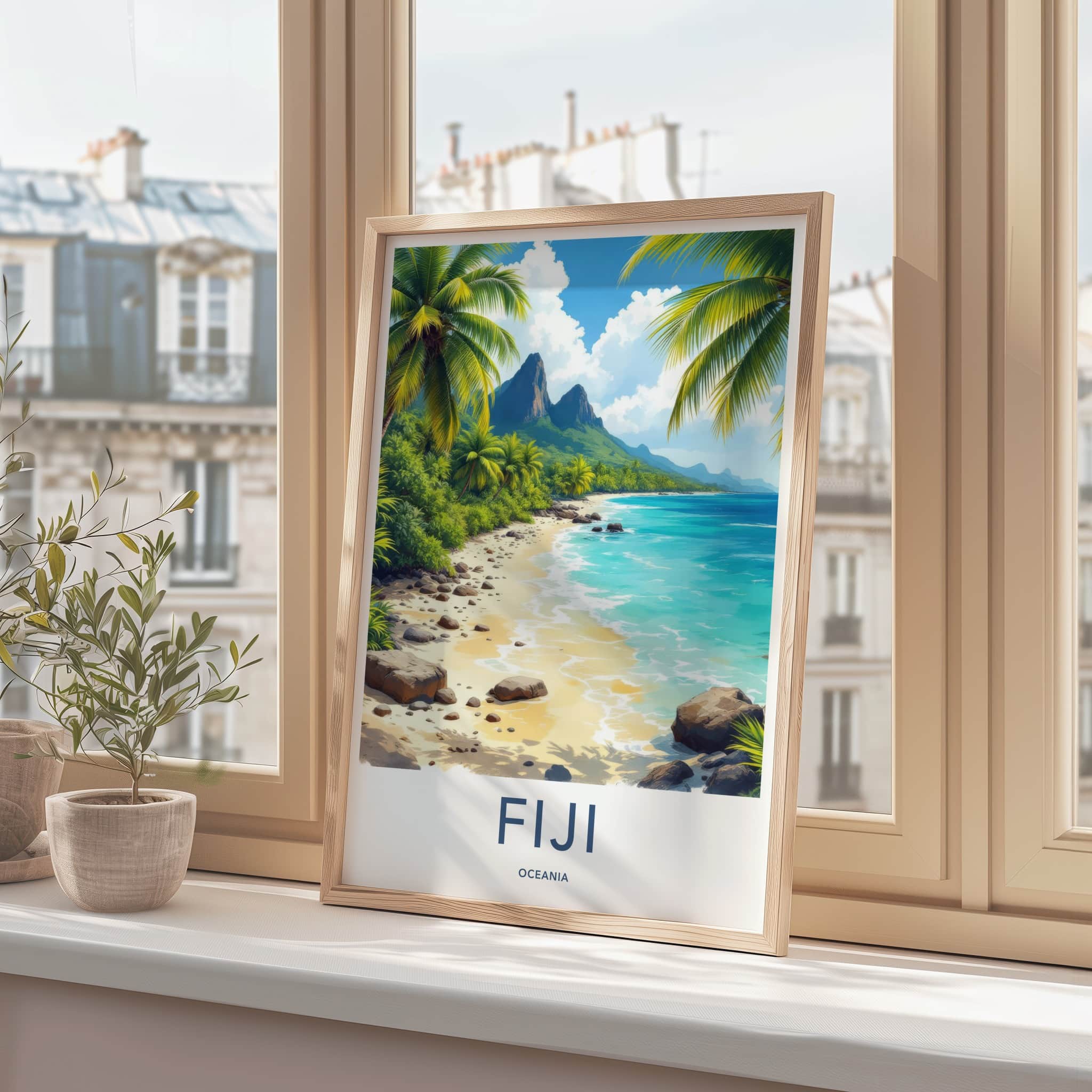 Fiji Poster - Fiji Travel Art - Tropical Beach Mountains Wall Decor