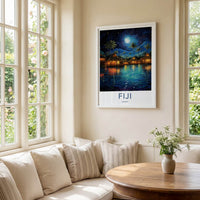 Fiji Poster - Fiji Travel Print - Bright Moon Bungalows Lounge Decor