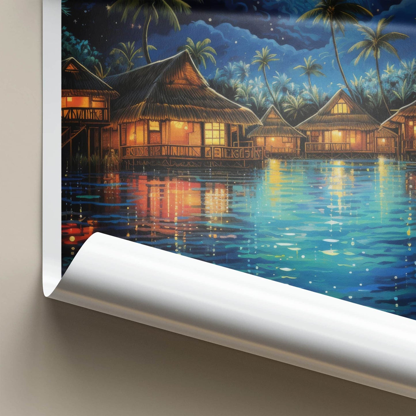 Fiji Poster - Fiji Travel Print - Bright Moon Bungalows Lounge Decor