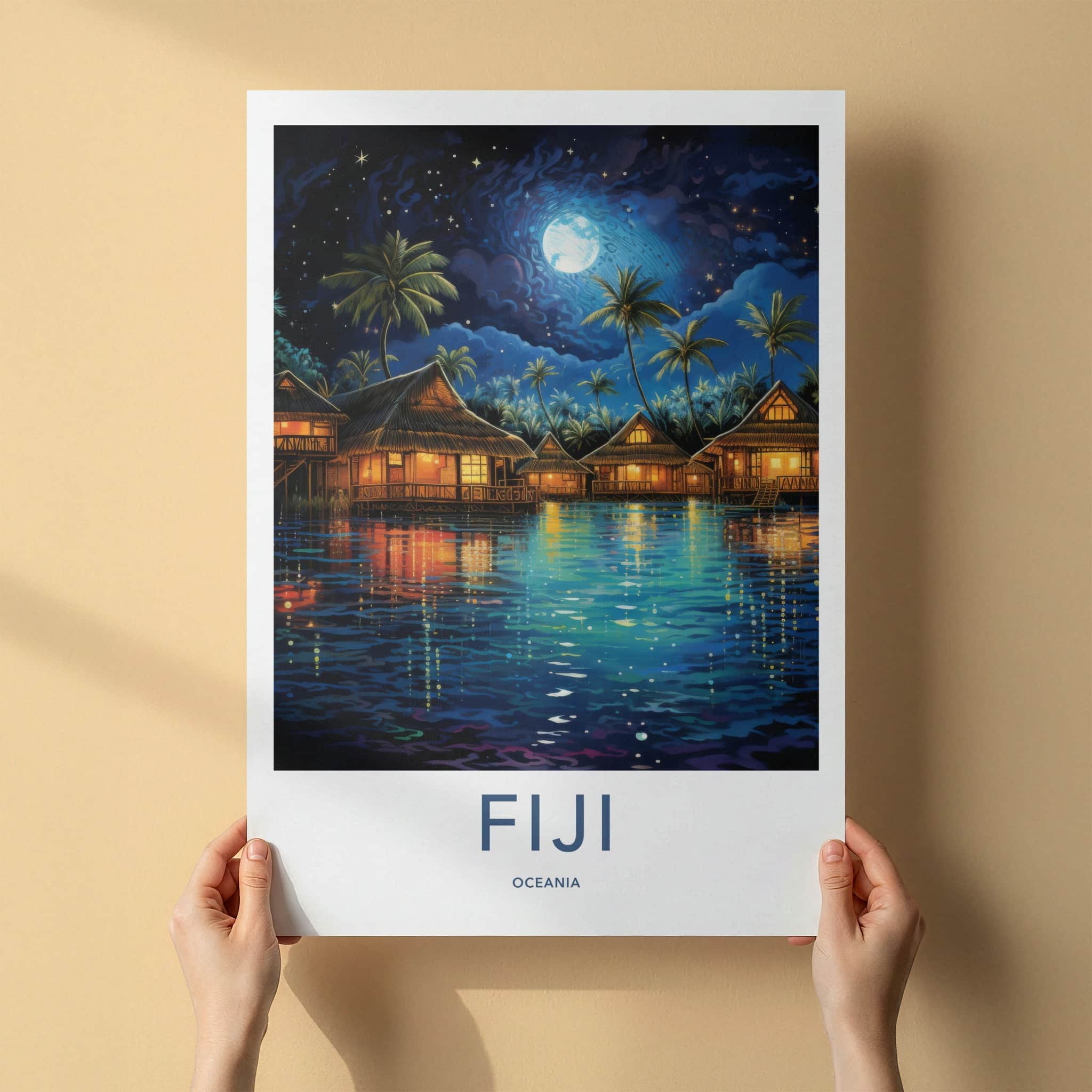 Fiji Poster - Fiji Travel Print - Bright Moon Bungalows Lounge Decor