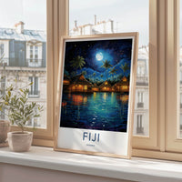 Fiji Poster - Fiji Travel Print - Bright Moon Bungalows Lounge Decor