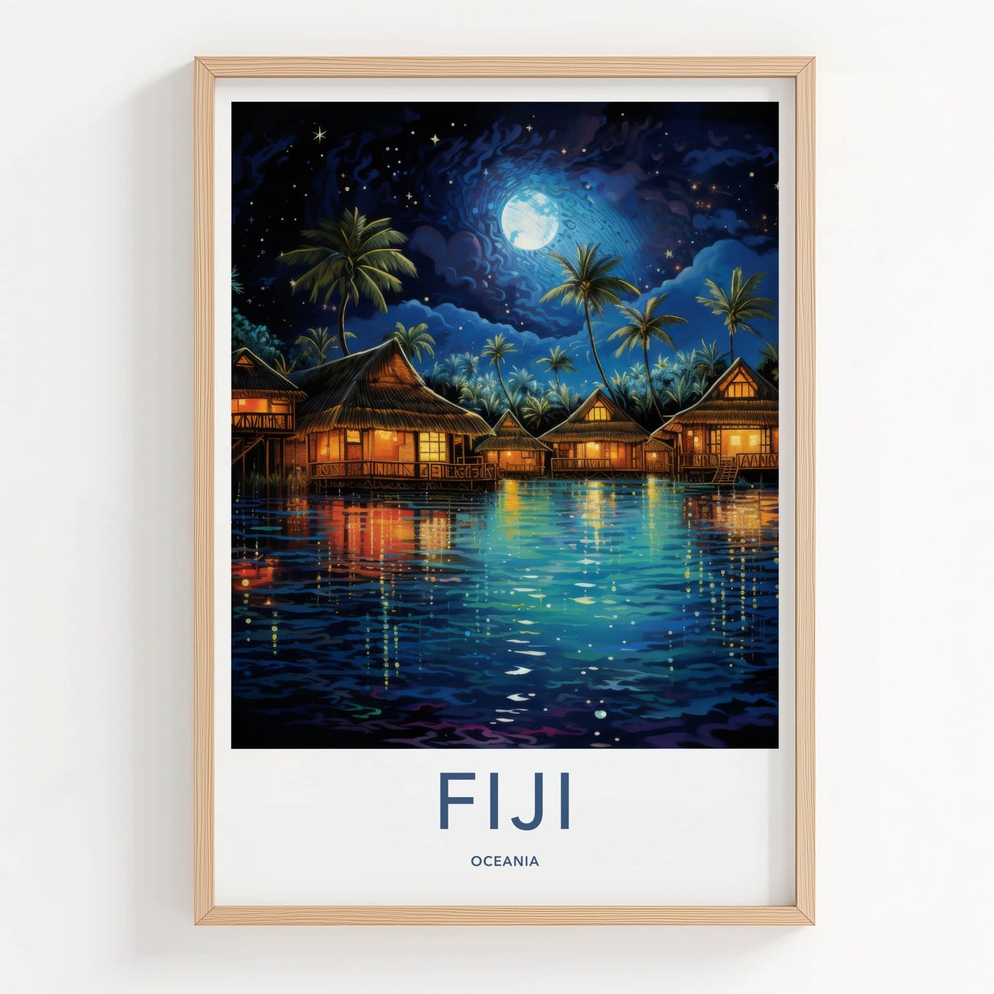 Fiji Poster - Fiji Travel Print - Bright Moon Bungalows Lounge Decor