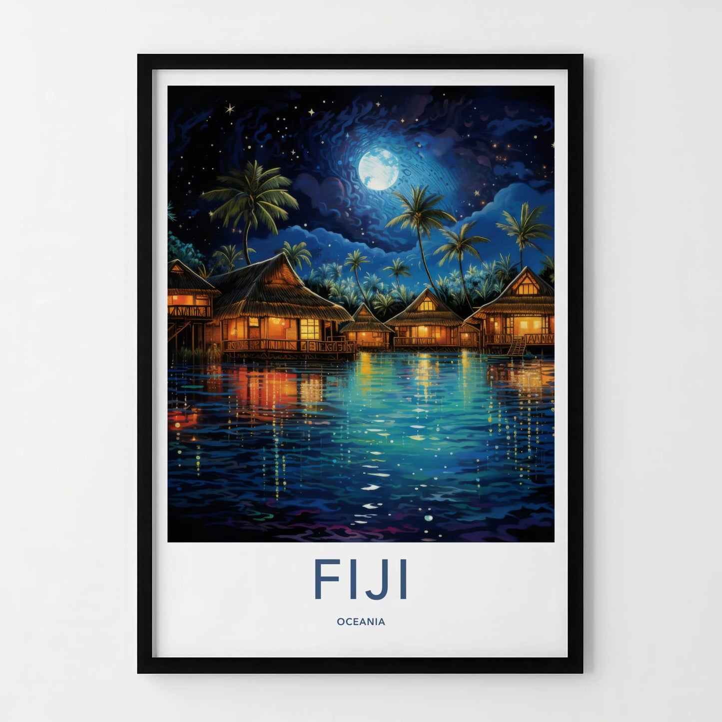 Fiji Poster - Fiji Travel Print - Bright Moon Bungalows Lounge Decor