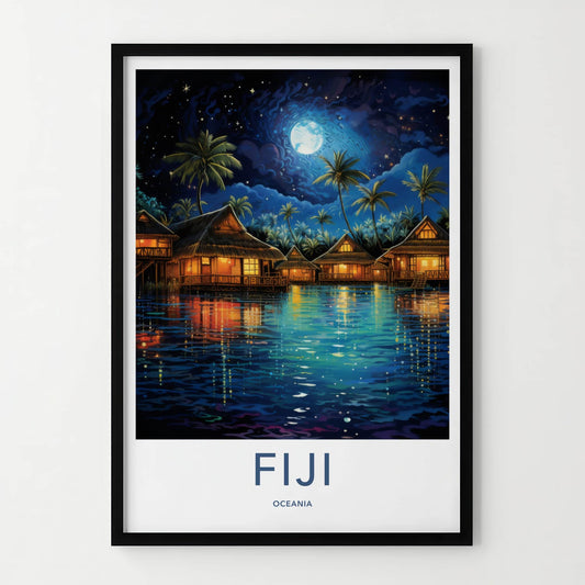 Fiji Poster - Fiji Travel Print - Bright Moon Bungalows Lounge Decor