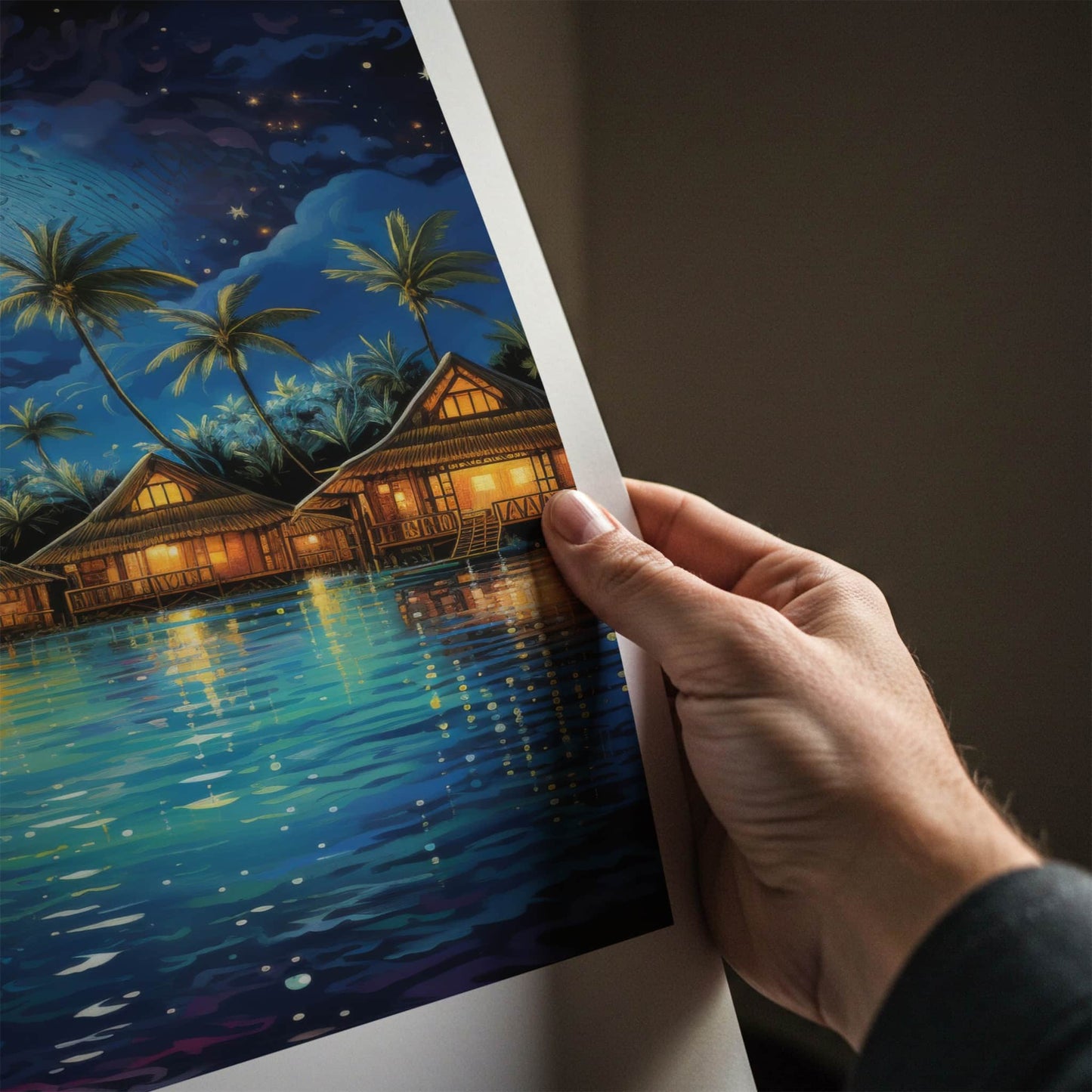 Fiji Poster - Fiji Travel Print - Bright Moon Bungalows Lounge Decor