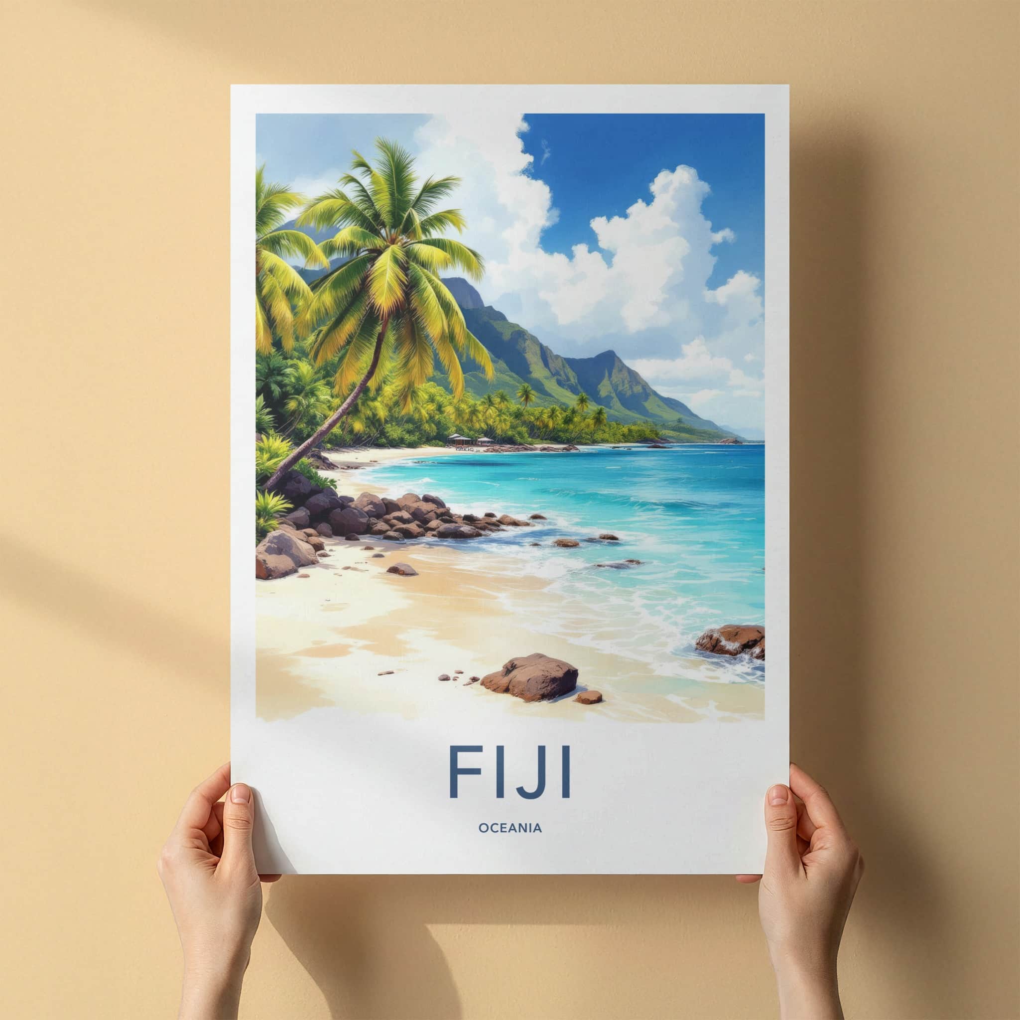 Fiji Poster - Oceania Travel Art - Tropical Beach Palms Home Decor